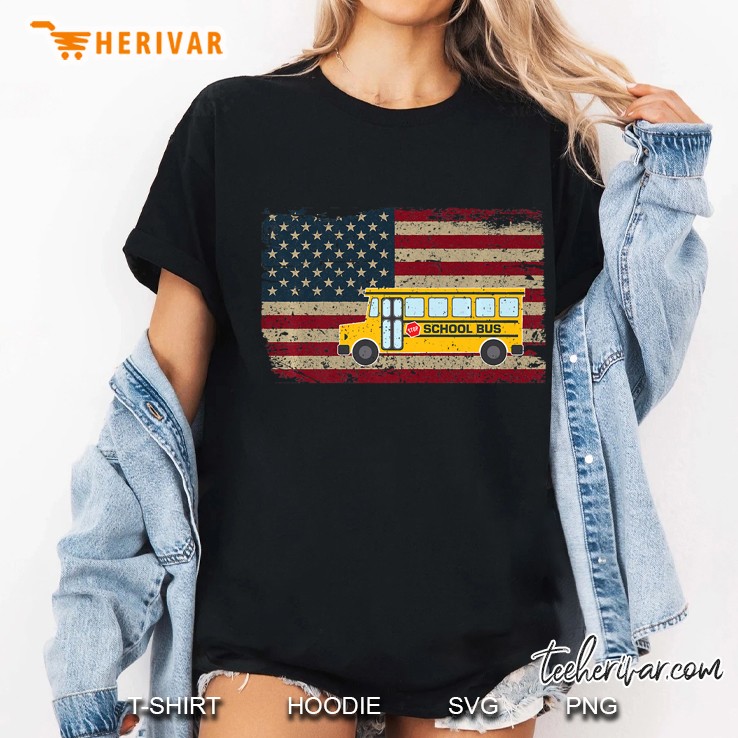 School Bus Driver America Flag Ladies Tee