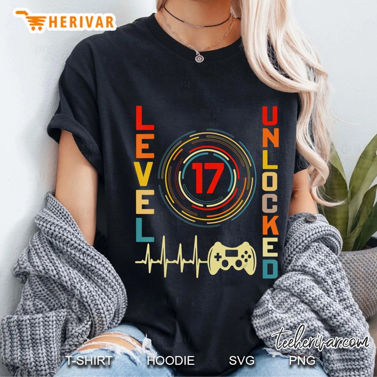 Level 17 Unlocked Funny Video Gamer 17Th Birthday Party Gift Hoodie