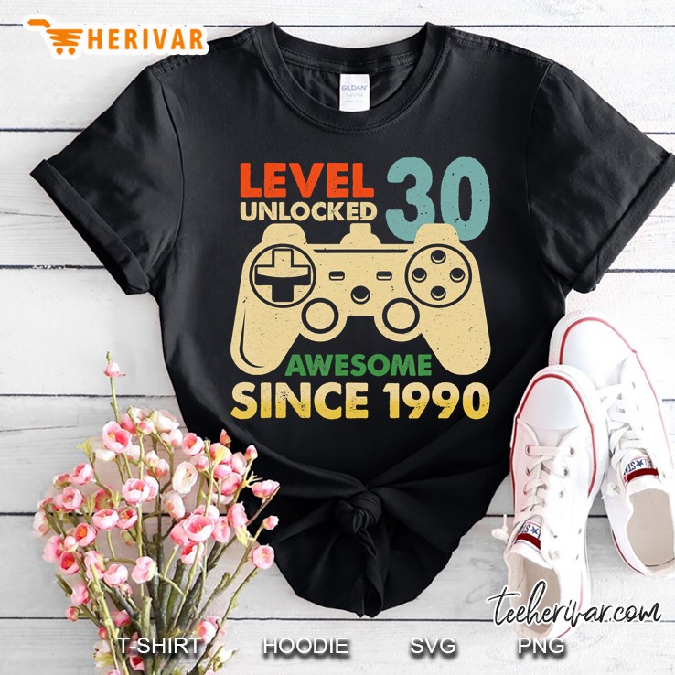 Level 30 Unlocked Awesome 1990 Video Game 30Th Birthday Shirt