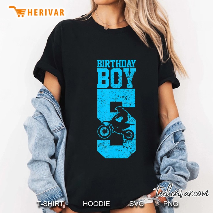 Motocross Motorcross Dirt Bike 5Th Fifth Birthday Boy Ladies Tee