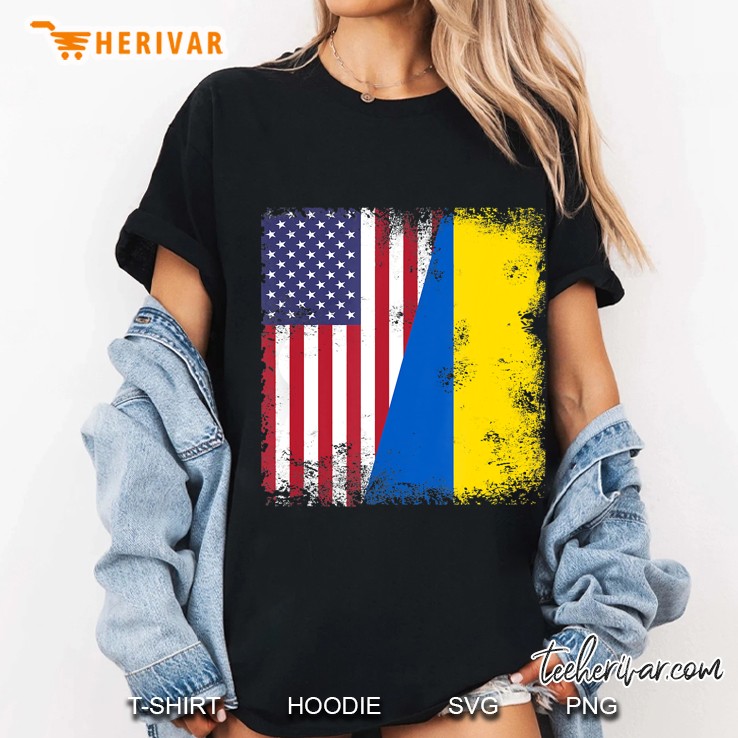 Half Ukrainian Flag Vintage Ukraine Usa Gift Ladies Tee