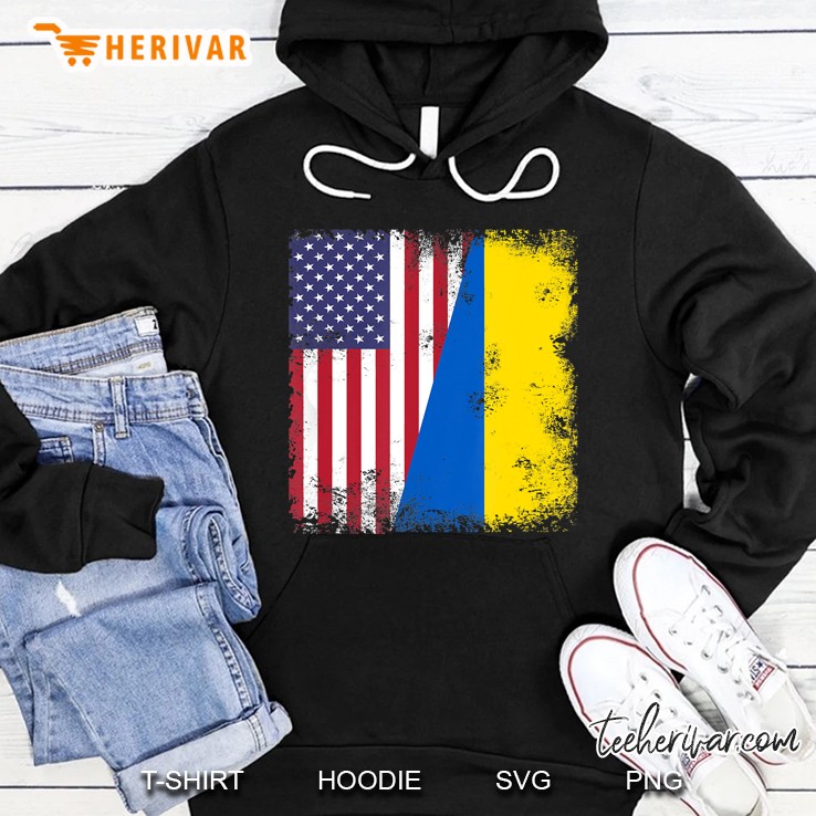 Half Ukrainian Flag Vintage Ukraine Usa Gift Hoodie