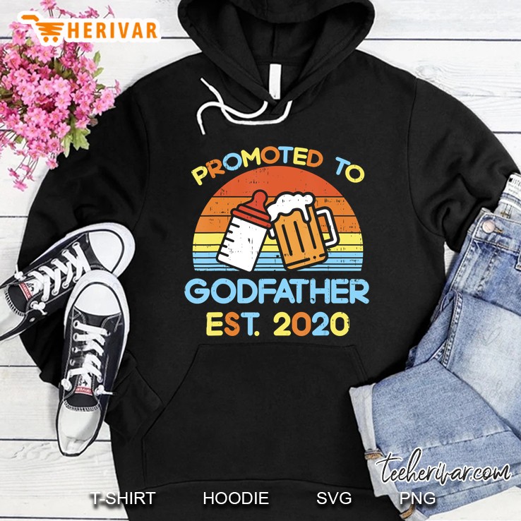 Mens Promoted To Godfather Est 2020 Beer Bottle Baby Shower Gift Hoodie