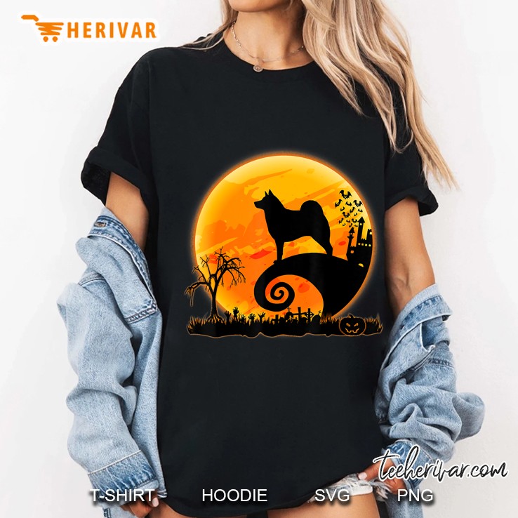 Norwegian Elkhound Dog And Moon Funny Halloween Costume Gift Ladies Tee