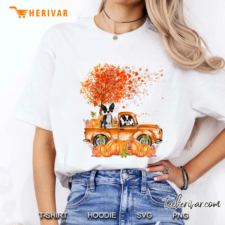 Boston Terrier Dog On Pumpkins Truck Autumn Leaf Fall Hoodie