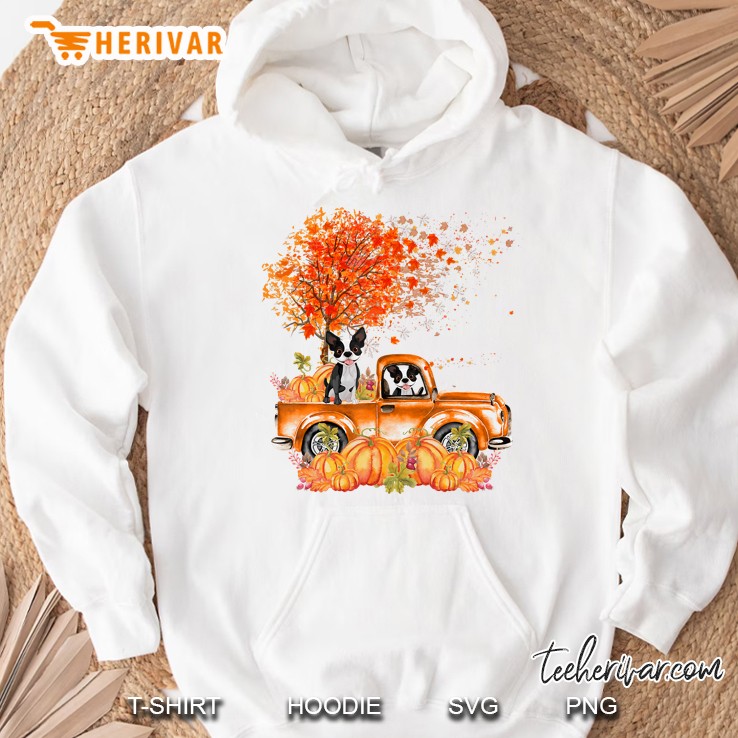 Boston Terrier Dog On Pumpkins Truck Autumn Leaf Fall Mugs