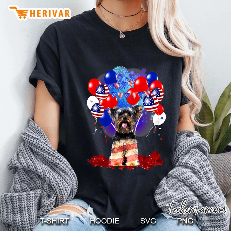Terrier With American Flag Balloon Version Ladies Tee