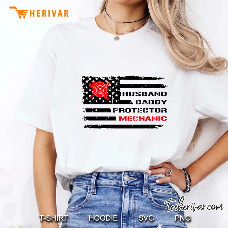 Husband Daddy Protecter Mechanic American Flag Version Ladies Tee