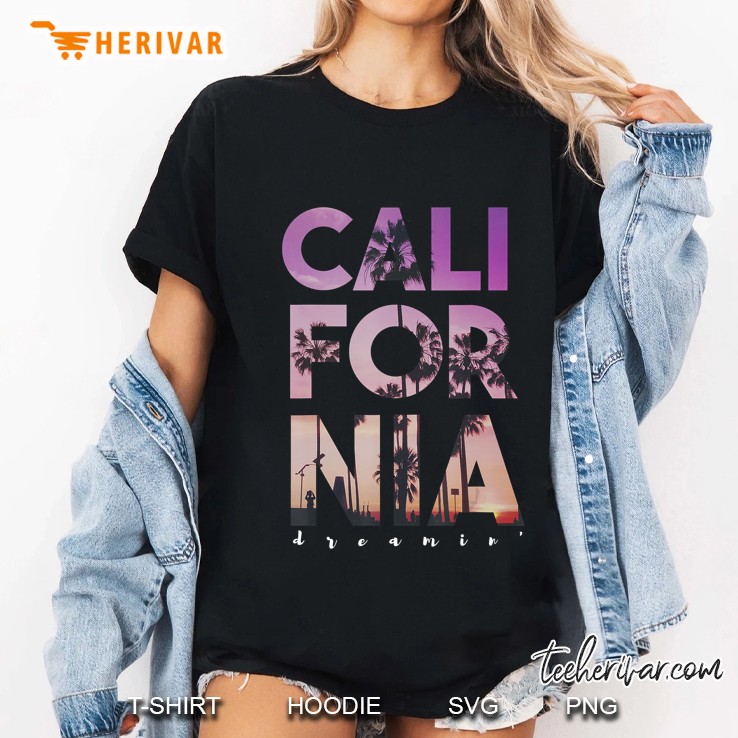 California Dreaming Beach Palm Tree Summer Vacation Surfing Ladies Tee