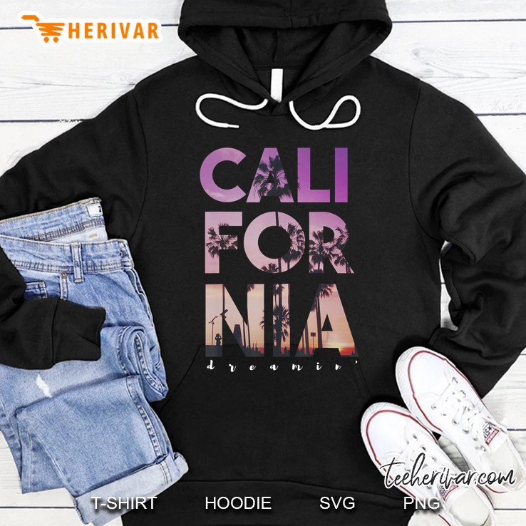 California Dreaming Beach Palm Tree Summer Vacation Surfing Hoodie
