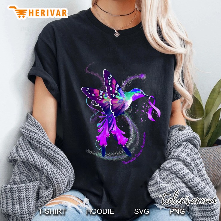 Hummingbird Purple Ribbon Pancreatic Cancer Awareness Ladies Tee