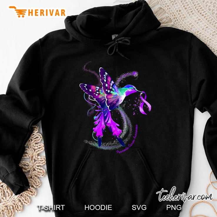 Hummingbird Purple Ribbon Pancreatic Cancer Awareness Hoodie