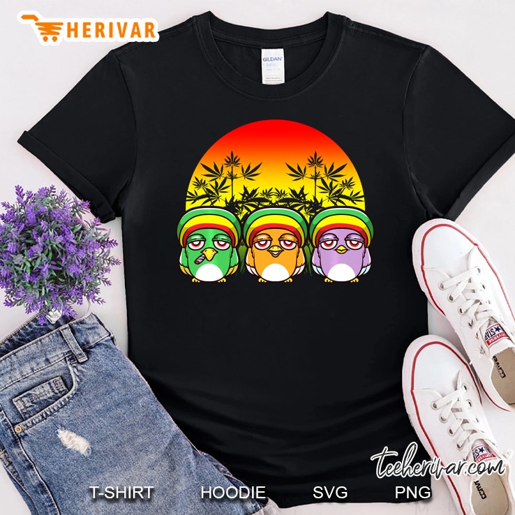 Unique Cute Weedie Weed Smoking Doobie Rasta Birds Pullover Shirt