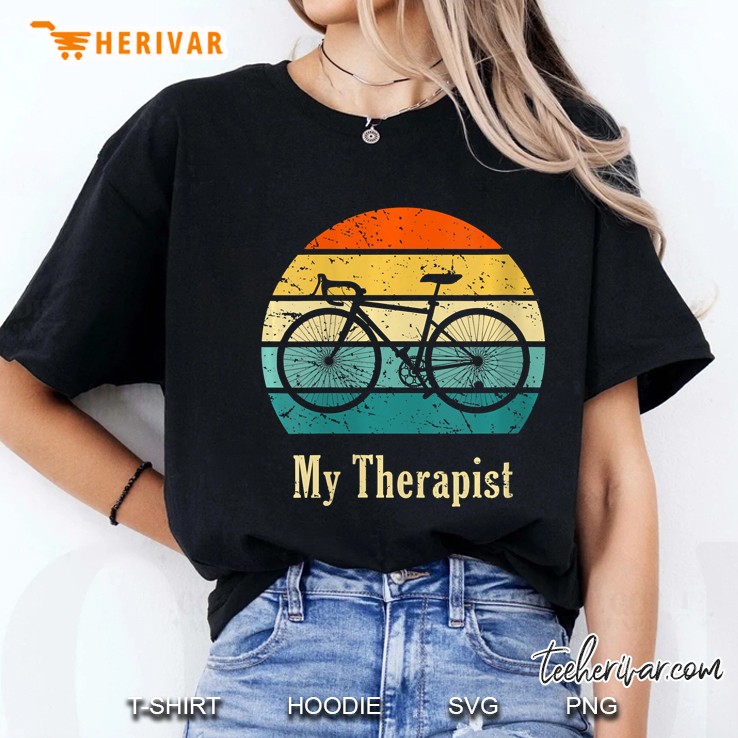 Womens My Therapist Is Bicycle Bike Riding Rider Cycling Cyclist V-Neck Ladies Tee