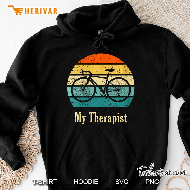 Womens My Therapist Is Bicycle Bike Riding Rider Cycling Cyclist V-Neck Hoodie