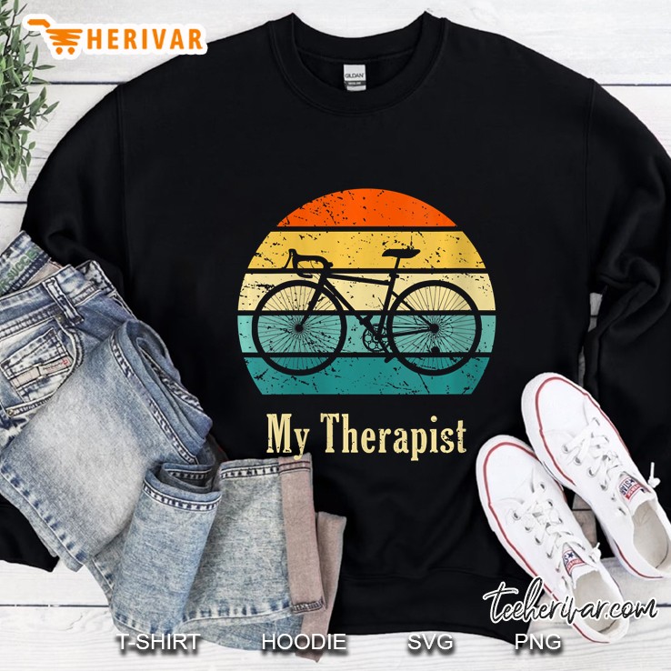 Womens My Therapist Is Bicycle Bike Riding Rider Cycling Cyclist V-Neck Sweatshirt