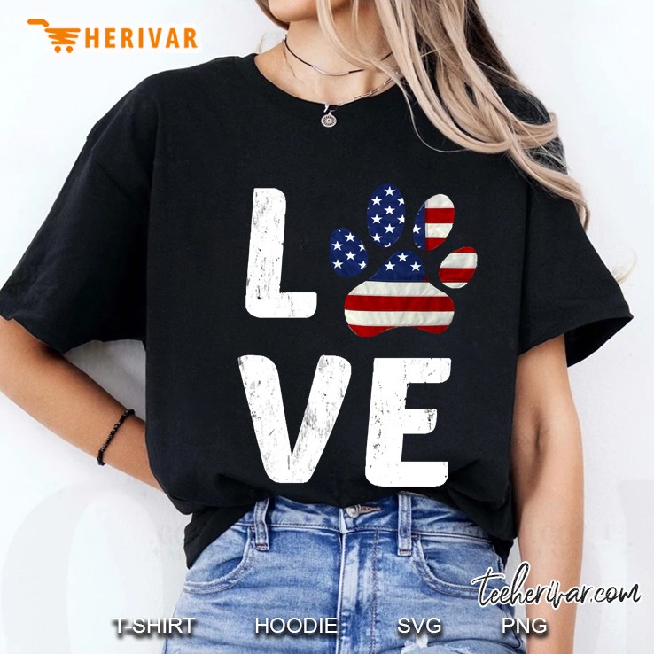 Patriotic American Flag Dog Love Ladies Tee