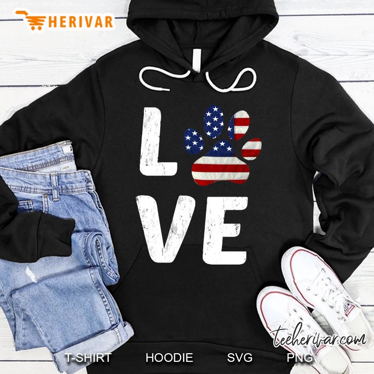 Patriotic American Flag Dog Love Hoodie