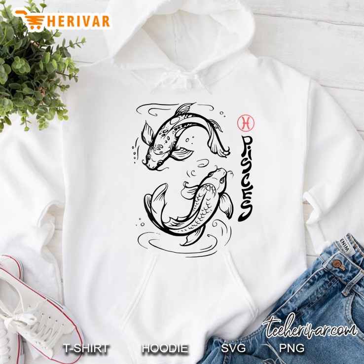 Womens Zodiac Pisces Astrology Star Sign Graphic Japanese Koi Fish V-Neck Hoodie