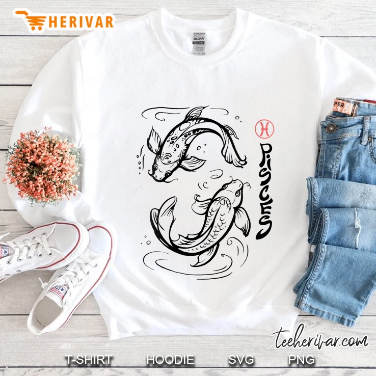 Womens Zodiac Pisces Astrology Star Sign Graphic Japanese Koi Fish V-Neck Sweatshirt