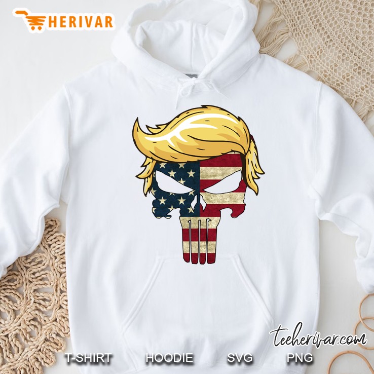Funny President Trump Hair With American Flag Skull Hoodie