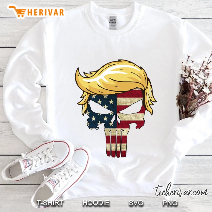 Funny President Trump Hair With American Flag Skull Sweatshirt