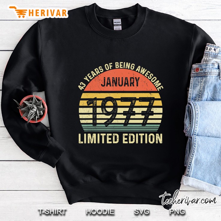 Vintage 43 Year Old Birthday Gift 1977 January Men & Women Sweatshirt