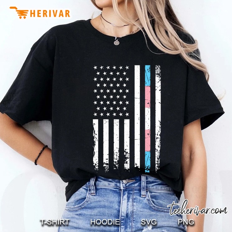 Vintage Lgbt American Flag Transgender Pride Patriotic Print Pullover Ladies Tee