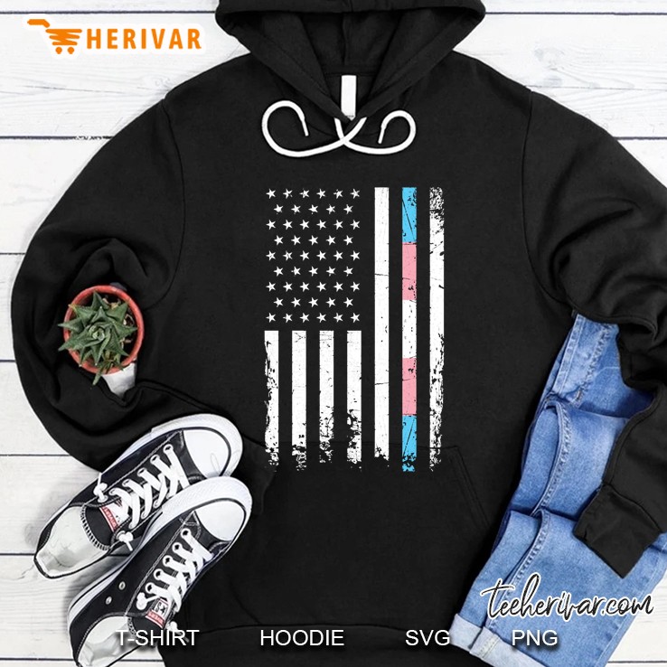 Vintage Lgbt American Flag Transgender Pride Patriotic Print Pullover Hoodie