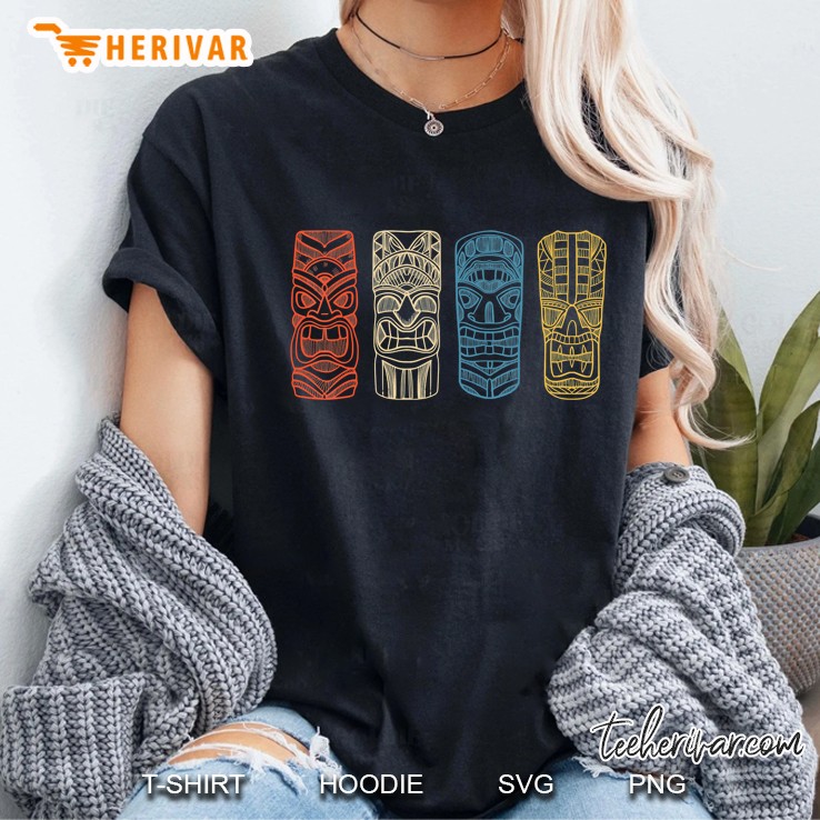 Vintage Tiki Hawaiian Polynesian Mask Four Totems Gift Ladies Tee
