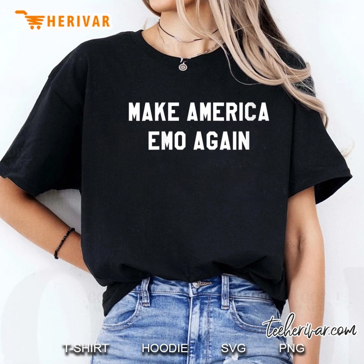 Womens Funny Make America Emo Again Punk Goth Music Meme Gift V-Neck Hoodie