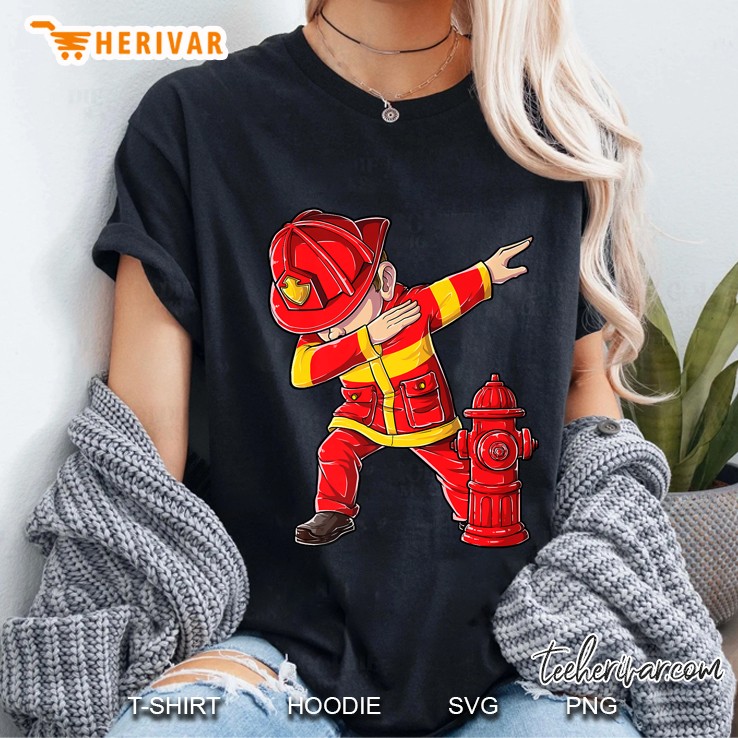 Dabbing Firefighter Kids Boys Men Funny Dab Tee Gift Ladies Tee