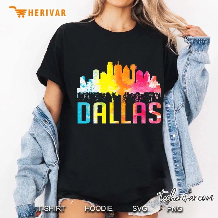 Dallas Texas Retro Watercolor Skyline Art Souvenir Gift Ladies Tee
