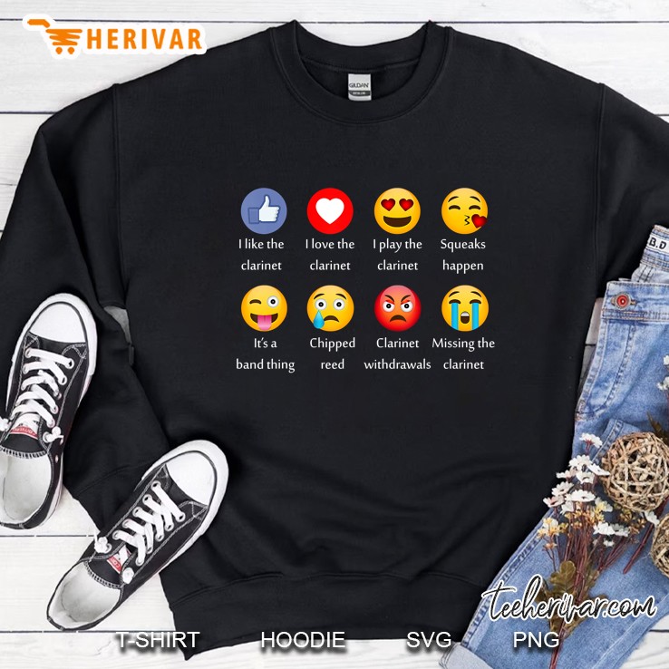 I Like Love Clarinet Funny Emoji Emoticons Graphic Tee Shirt Sweatshirt