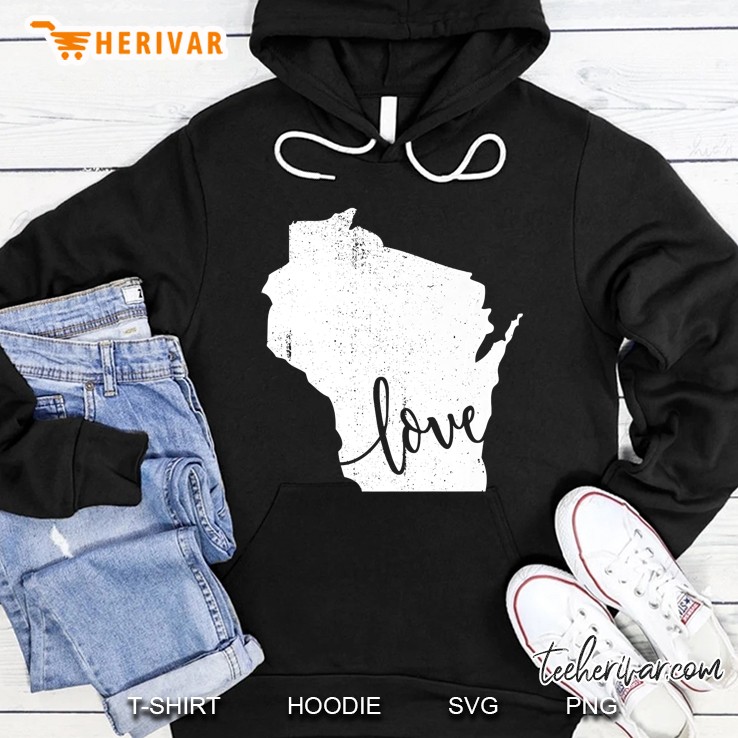 Wisconsin Home Love Vintage State Map Outline Shirt Gift Mugs