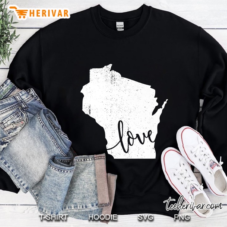 Wisconsin Home Love Vintage State Map Outline Shirt Gift Mugs