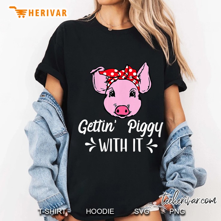 Womens Getting Piggy With It Gift V-Neck Ladies Tee