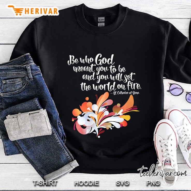Womens St. Catherine Of Siena Quote Set The World On Fire Women V-Neck Sweatshirt