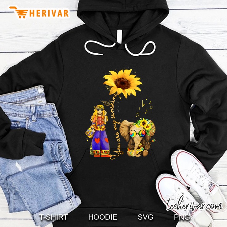 You Are My Sunshine Sunflower Hippie Girl & Elephant Tshirt Mugs