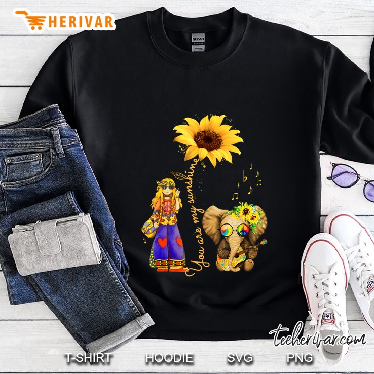 You Are My Sunshine Sunflower Hippie Girl & Elephant Tshirt Mugs