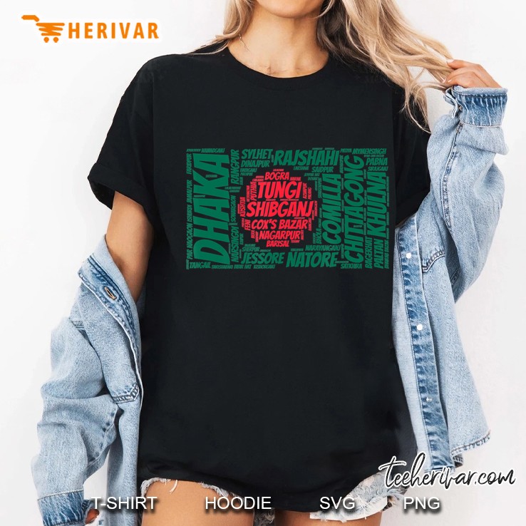 Bangladesh Flag With Bangladeshi City Names Word Art Ladies Tee