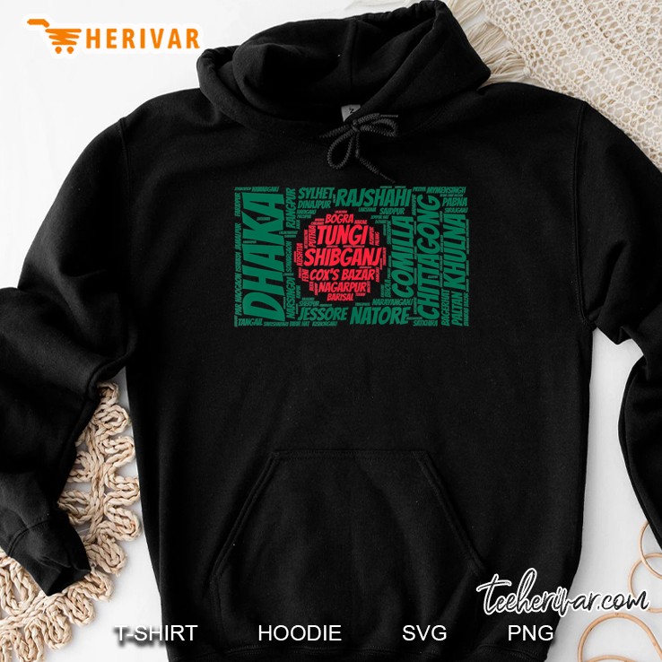 Bangladesh Flag With Bangladeshi City Names Word Art Hoodie