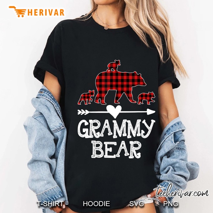 Grammy Bear Three Cubs Red Plaid Grammy Christmas Pajama Hoodie