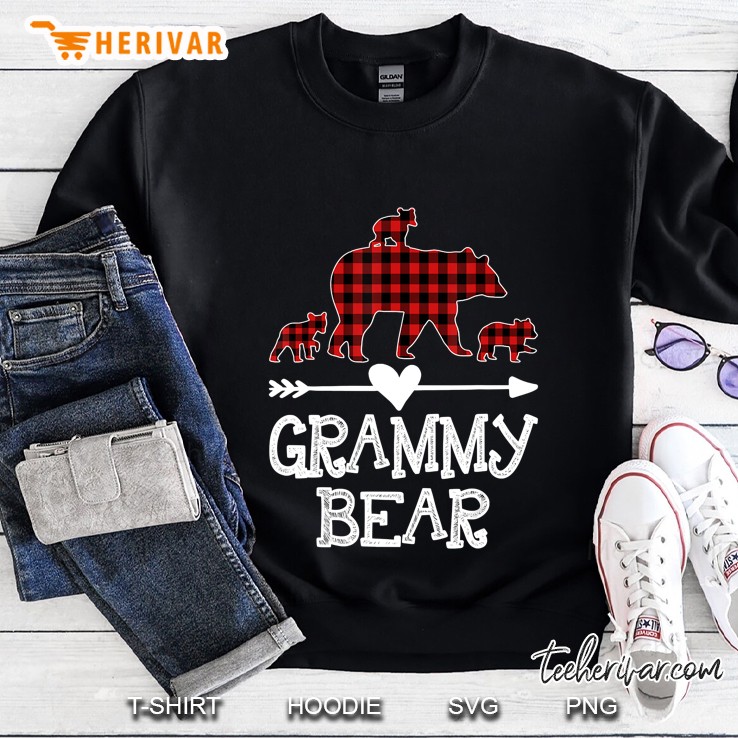 Grammy Bear Three Cubs Red Plaid Grammy Christmas Pajama Mugs