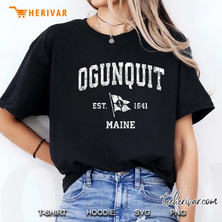 Ogunquit Me Vintage Nautical Boat Anchor Flag Sports Ladies Tee