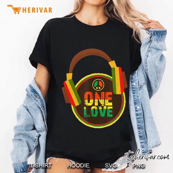 One Love Peace Reggae Headphone Rasta Rastafari Jamaica Ladies Tee