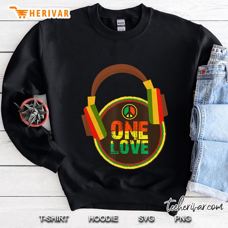 One Love Peace Reggae Headphone Rasta Rastafari Jamaica Sweatshirt
