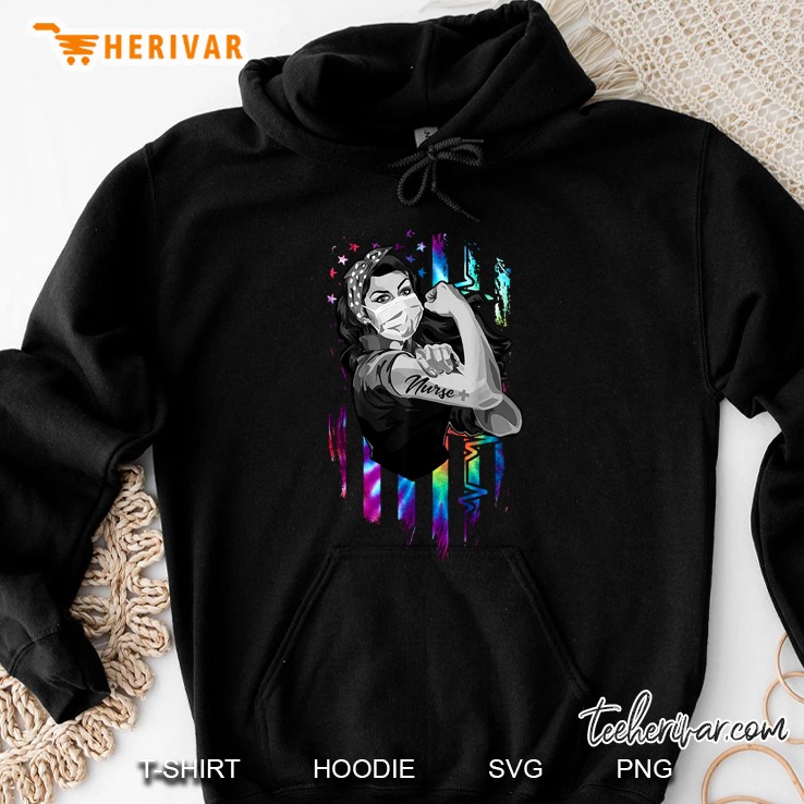 Strong Woman With Nurse Tattoo Tie Dye American Flag Version Hoodie