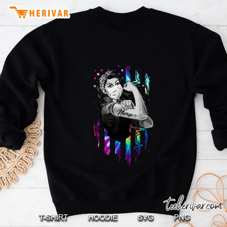 Strong Woman With Nurse Tattoo Tie Dye American Flag Version Sweatshirt