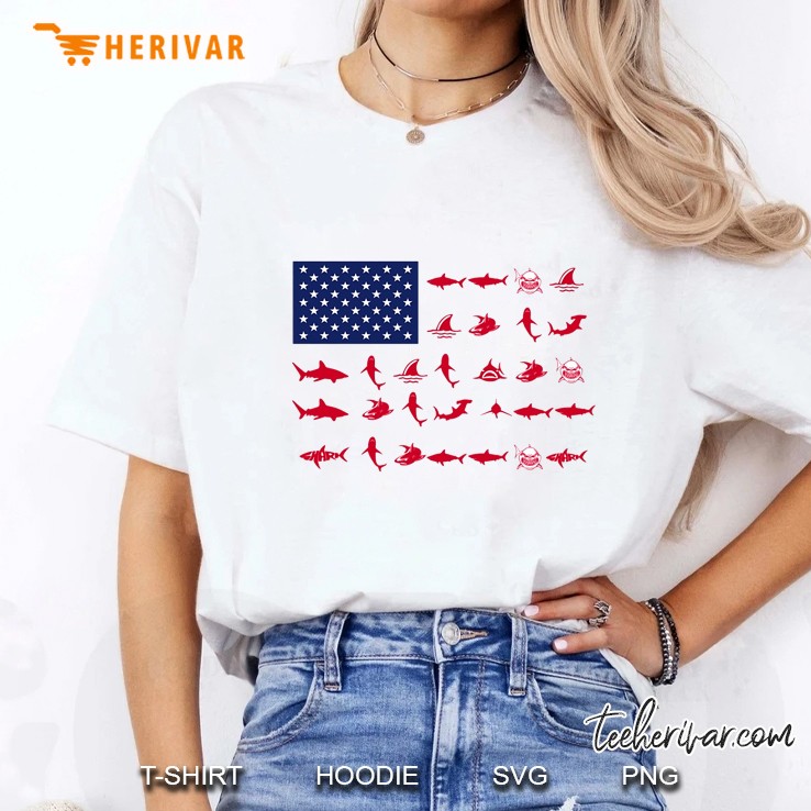 Sharks Silhouette American Flag Version Ladies Tee
